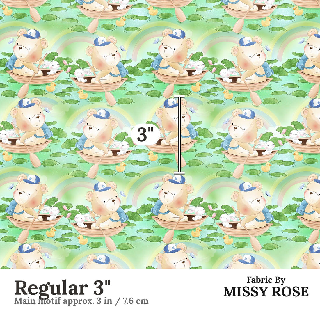 Design 187 Green Teddy Bear Fabric Regular 3" - print scale | Fabric by Missy Rose