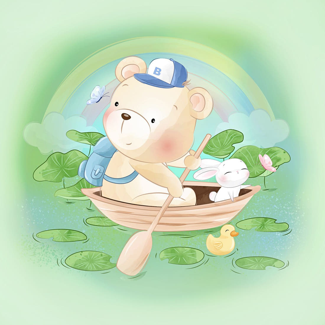 Design 187 Green Teddy Bear Panel – full artwork close-up of the printed picture | Fabric by Missy Rose