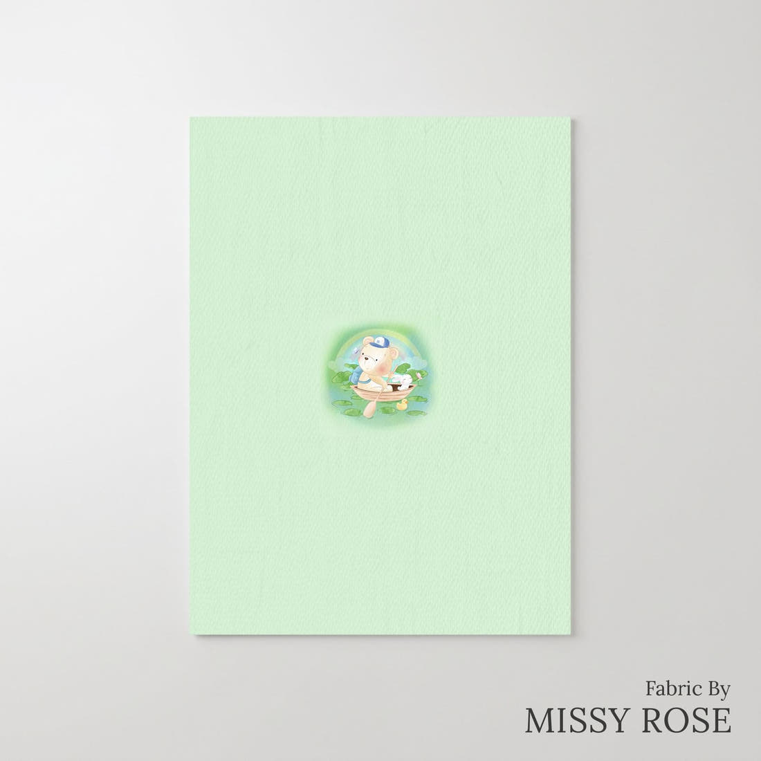 Design 187 Green Teddy Bear Panel – printed fabric panel with centred picture, custom printed to order | Fabric by Missy Rose