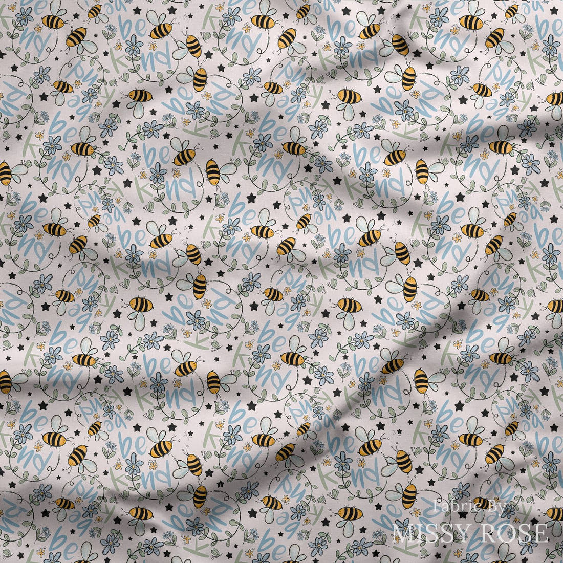 Design 188 Be Kind Fabric draped fabric mockup – custom printed fabric by the metre | Fabric by Missy Rose