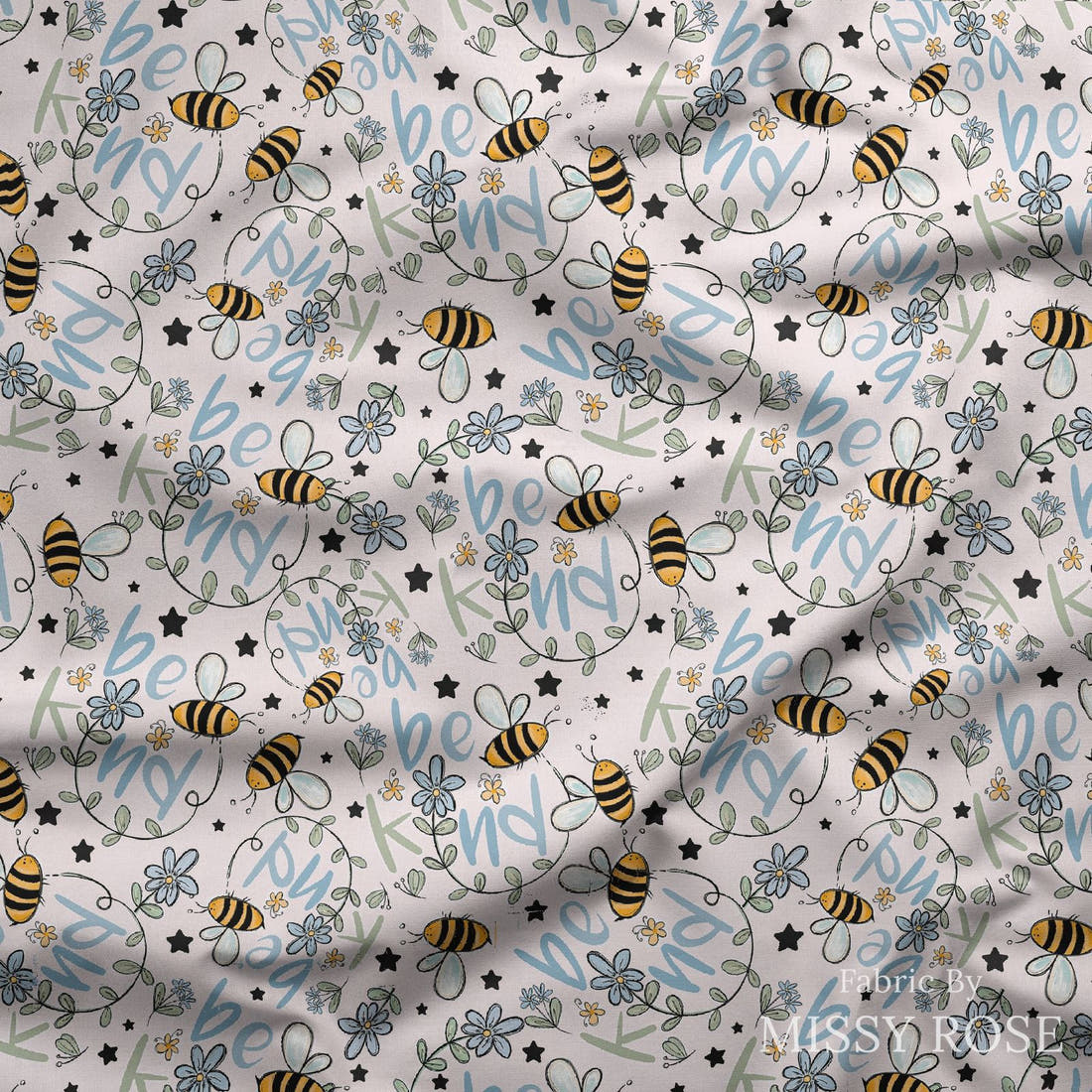 Design 188 Be Kind Fabric draped fabric mockup – custom printed fabric by the metre | Fabric by Missy Rose