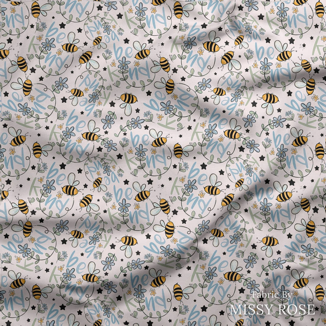 Design 188 Be Kind Fabric draped fabric mockup – custom printed fabric by the metre | Fabric by Missy Rose