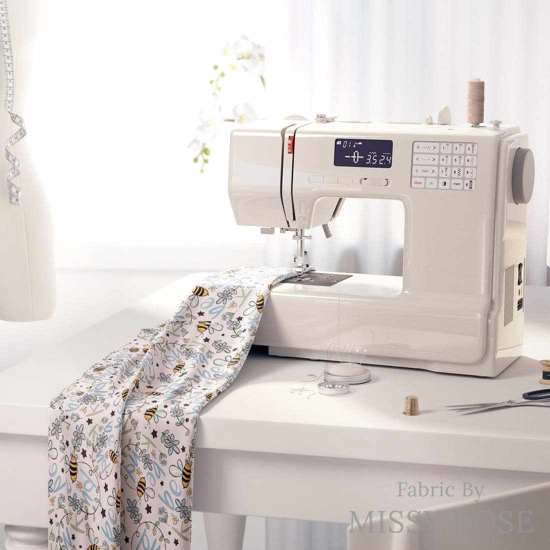 Design 188 Be Kind Fabric on a sewing machine – premium fabric for sewing projects | Fabric by Missy Rose