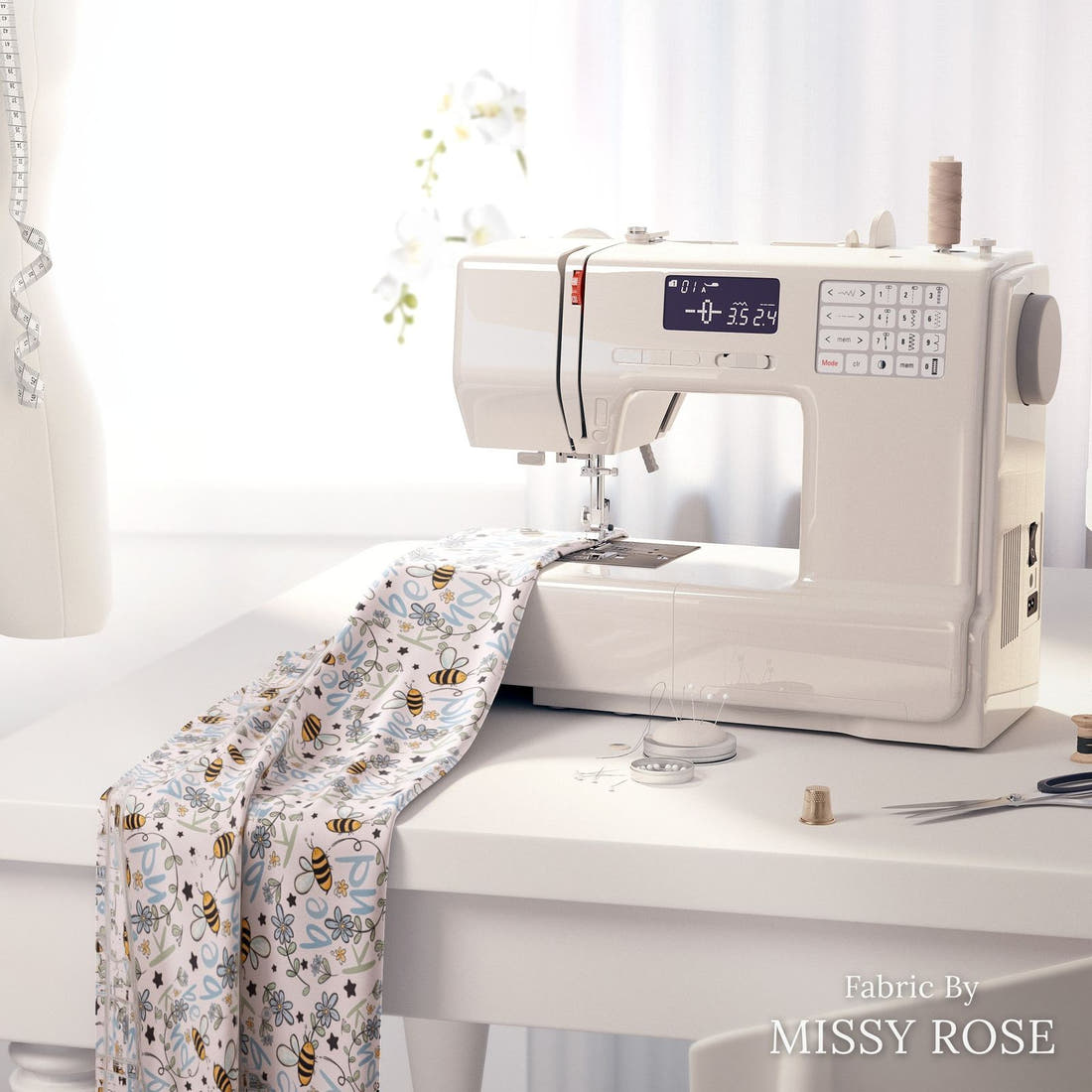 Design 188 Be Kind Fabric on a sewing machine – premium fabric for sewing projects | Fabric by Missy Rose