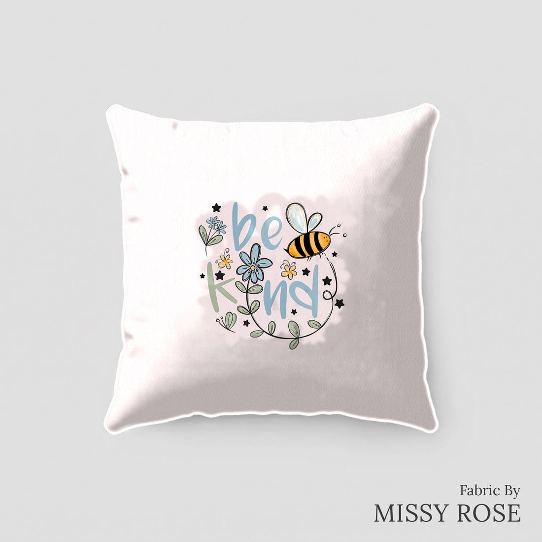 Design 188 Be Kind Panel sewn into a cushion – see how the panel looks made up | Fabric by Missy Rose