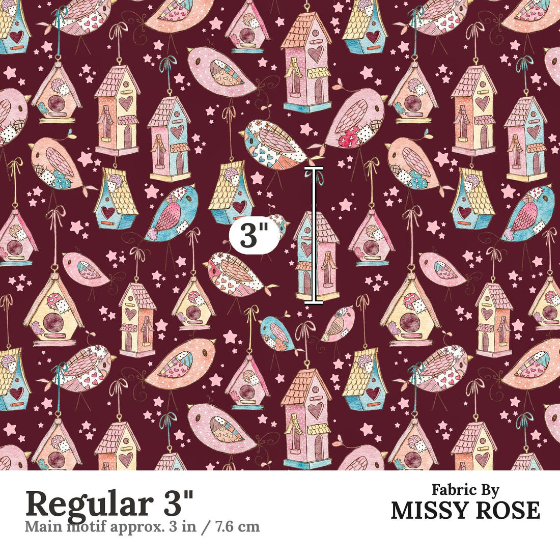 Design 189 Sweet Birds Fabric Regular 3" - print scale | Fabric by Missy Rose