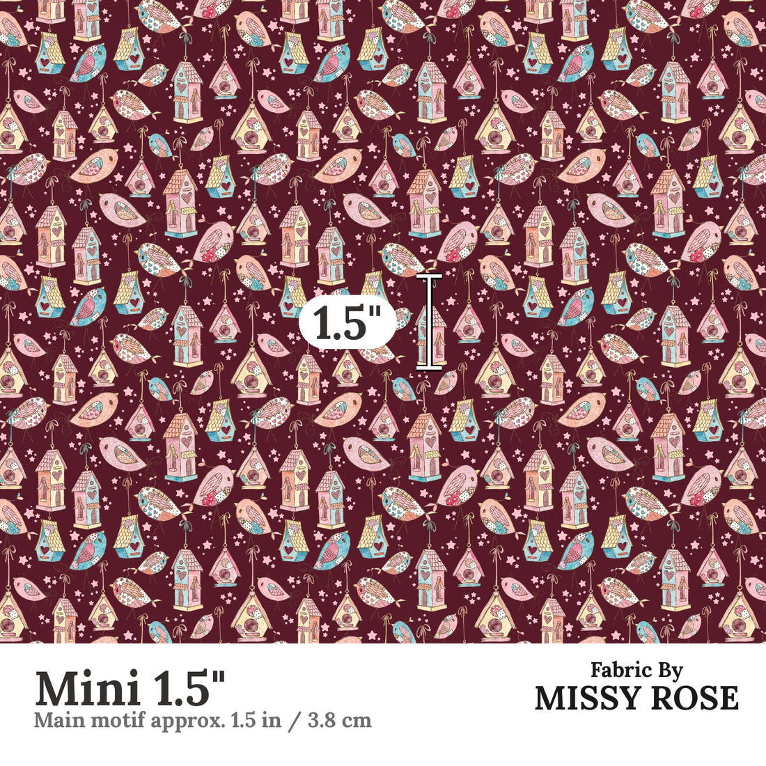Design 189 Sweet Birds Fabric Mini 1.5" - print scale | Fabric by Missy Rose