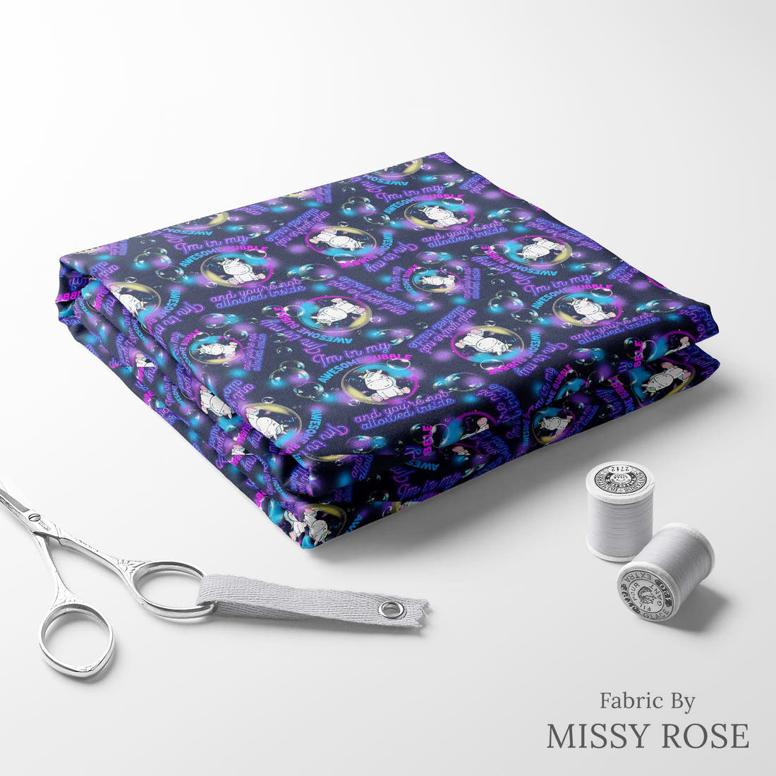 Design 19 Awesome Bubble Fabric folded fabric stack with matching thread – pre-order fabric Australia | Fabric by Missy Rose