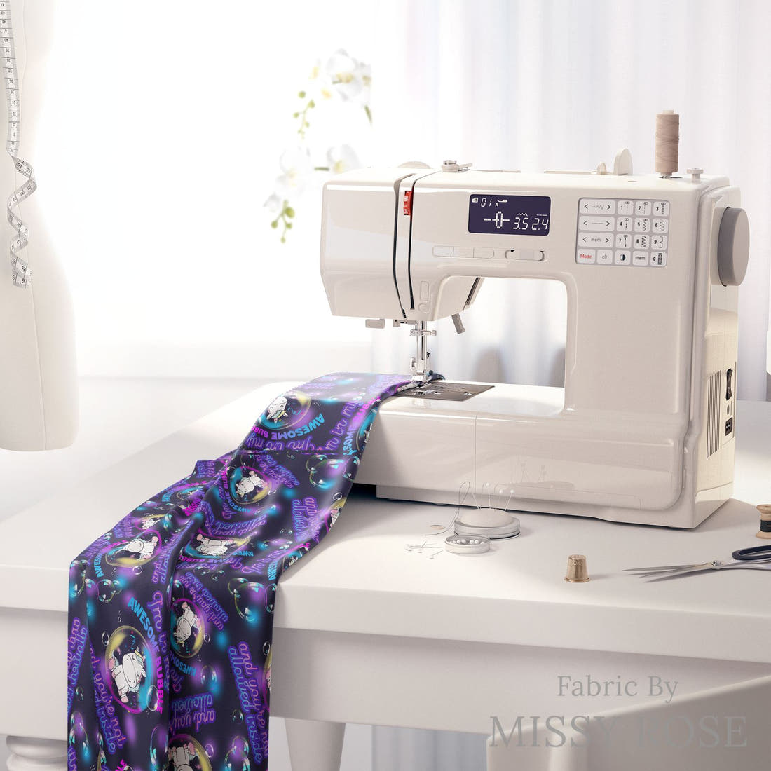 Design 19 Awesome Bubble Fabric on a sewing machine – premium fabric for sewing projects | Fabric by Missy Rose