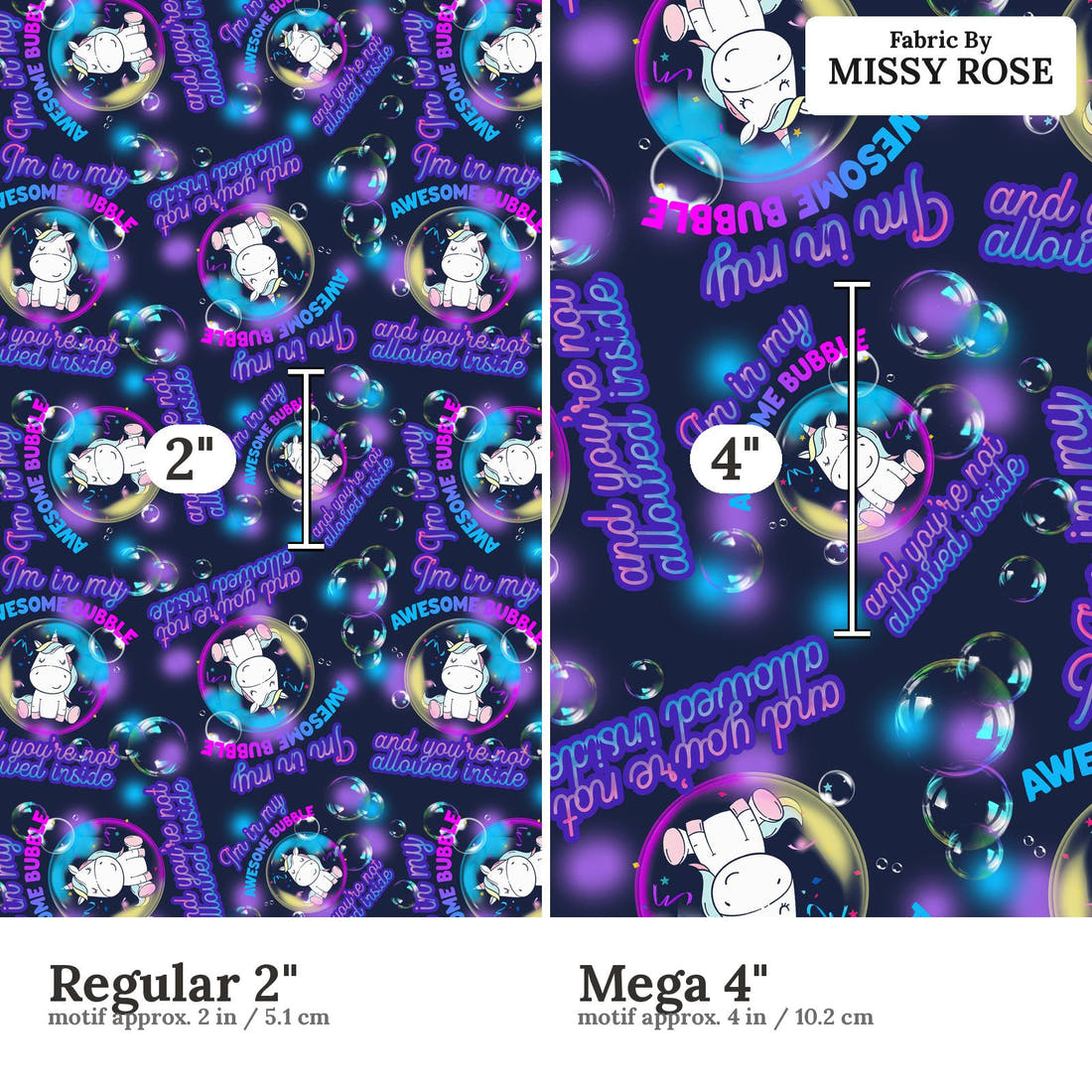 Design 19 Awesome Bubble Fabric size comparison - print scale | Fabric by Missy Rose