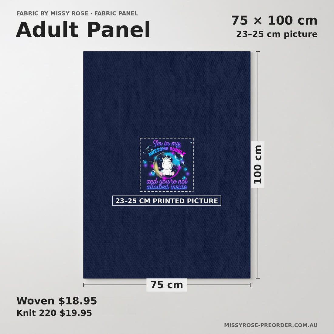 Design 19 Awesome Bubble Panel adult panel sizing – 23–25 cm printed picture on 75 × 100 cm fabric | Fabric by Missy Rose