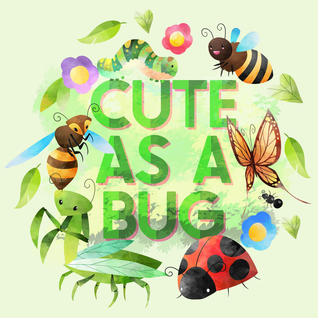 Design 190 Green Bugs Panel – full artwork close-up of the printed picture | Fabric by Missy Rose