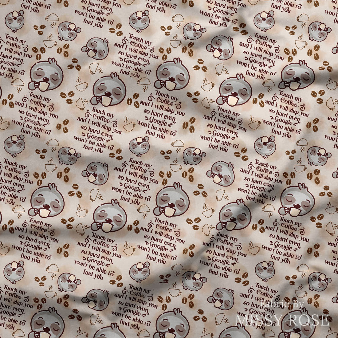 Design 191 Coffee Fabric draped fabric mockup – custom printed fabric by the metre | Fabric by Missy Rose