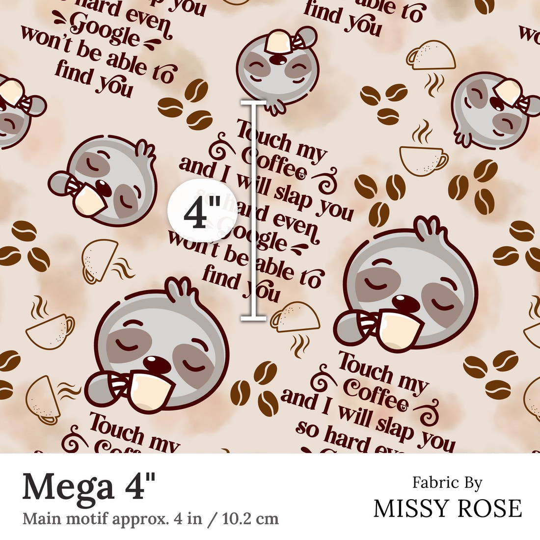 Design 191 Coffee Fabric Mega 4 inch print scale guide | Fabric by Missy Rose