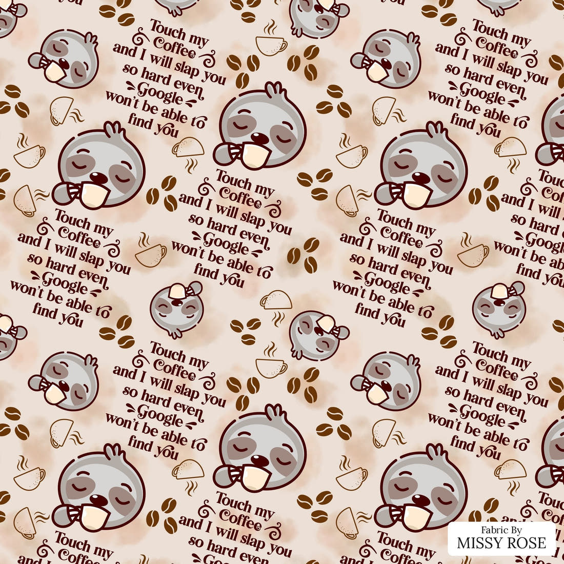 Design 191 Coffee Fabric - flat view of the print, zoom in for detail | Fabric by Missy Rose