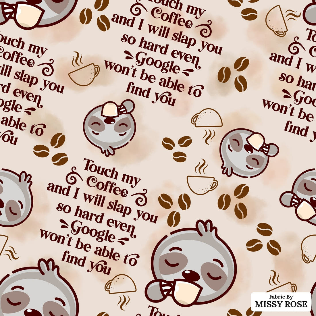 Design 191 Coffee Fabric - flat view of the print, zoom in for detail | Fabric by Missy Rose