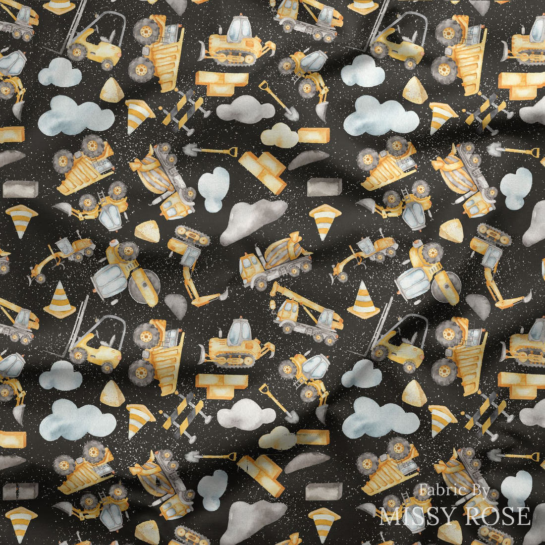 Design 192 Black Construction Fabric draped fabric mockup – custom printed fabric by the metre | Fabric by Missy Rose
