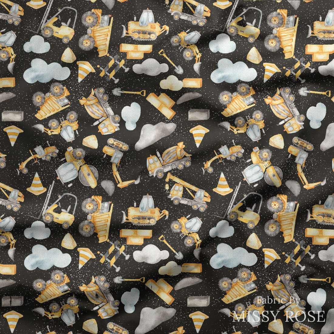 Design 192 Black Construction Fabric draped fabric mockup – custom printed fabric by the metre | Fabric by Missy Rose