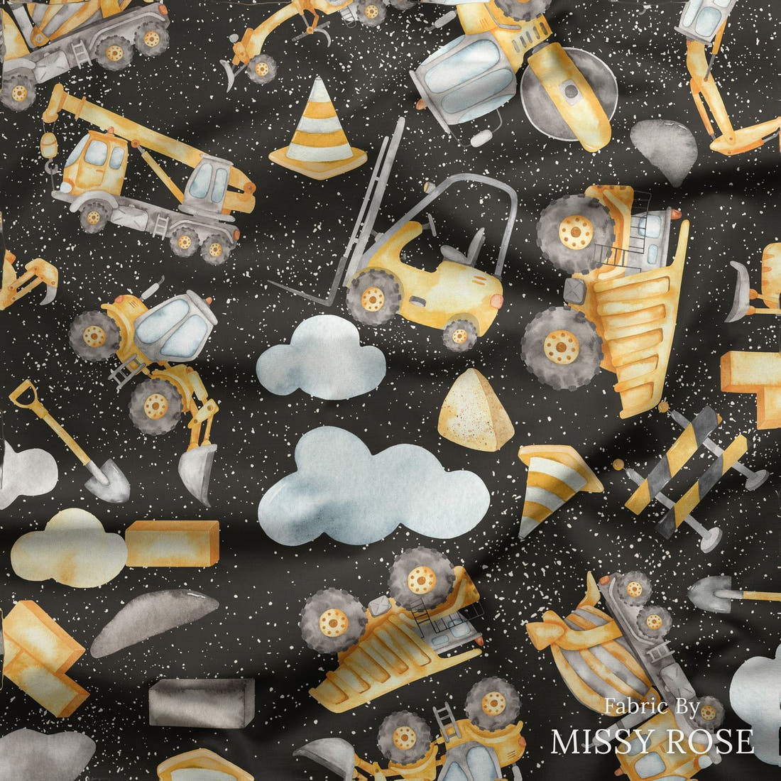 Design 192 Black Construction Fabric draped fabric mockup – custom printed fabric by the metre | Fabric by Missy Rose