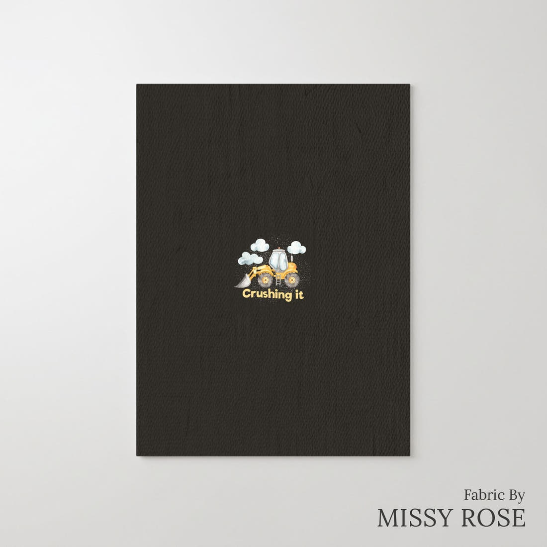 Design 192 Black Construction Panel – printed fabric panel with centred picture, custom printed to order | Fabric by Missy Rose