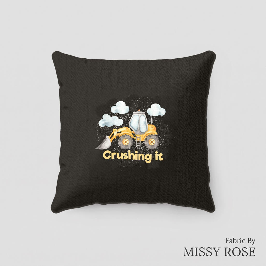 Design 192 Black Construction Panel sewn into a cushion – see how the panel looks made up | Fabric by Missy Rose