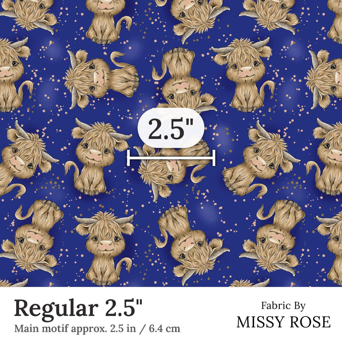 Design 193 Navy Highland Fabric Regular 2.5 inch print scale guide | Fabric by Missy Rose