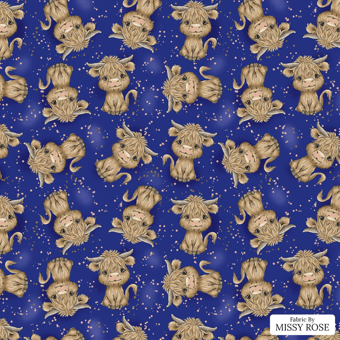 Design 193 Navy Highland Fabric - flat view of the print, zoom in for detail | Fabric by Missy Rose