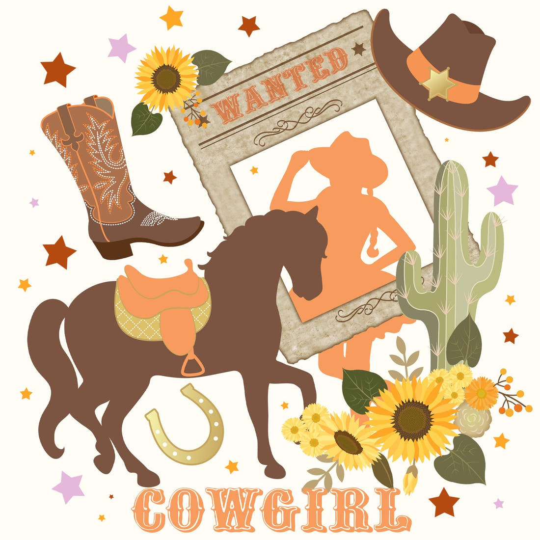 Design 194 White Cowgirl Panel – full artwork close-up of the printed picture | Fabric by Missy Rose