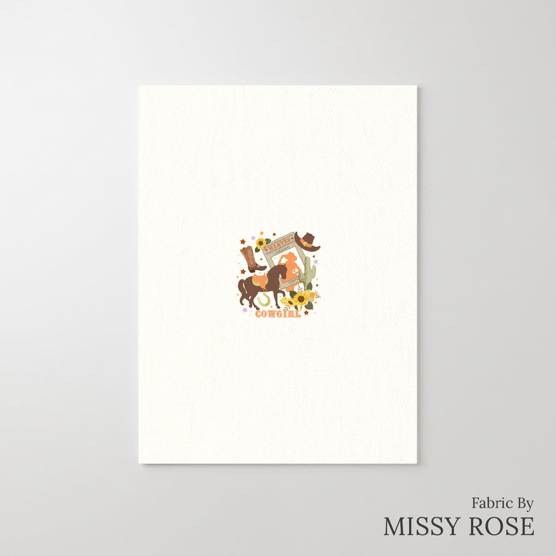 Design 194 White Cowgirl Panel – printed fabric panel with centred picture, custom printed to order | Fabric by Missy Rose