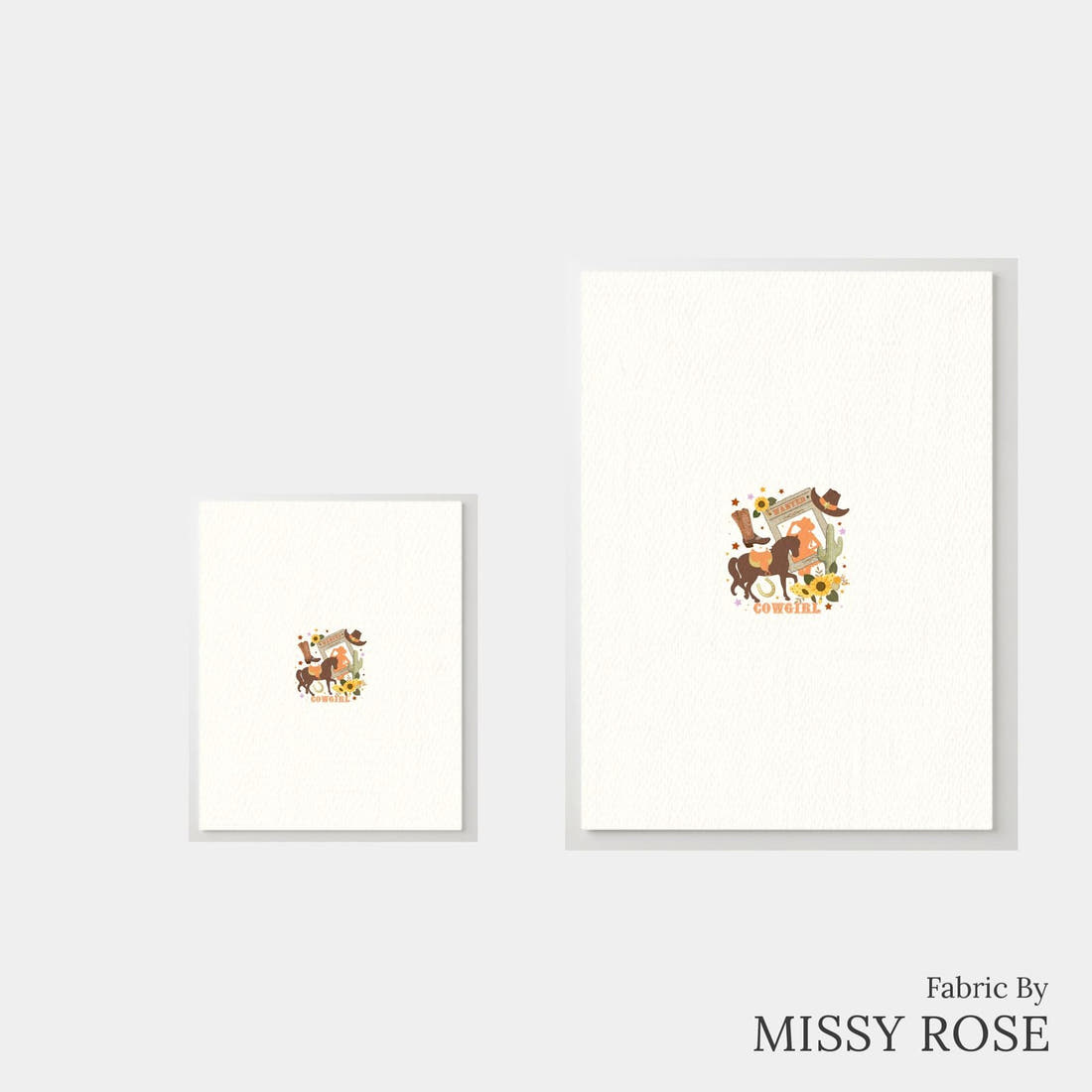 Design 194 White Cowgirl Panel – universal and adult panel sizes side by side | Fabric by Missy Rose
