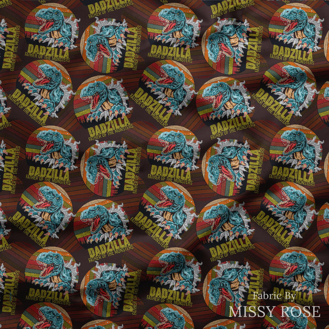 Design 195 Dadzilla Fabric draped fabric mockup – custom printed fabric by the metre | Fabric by Missy Rose