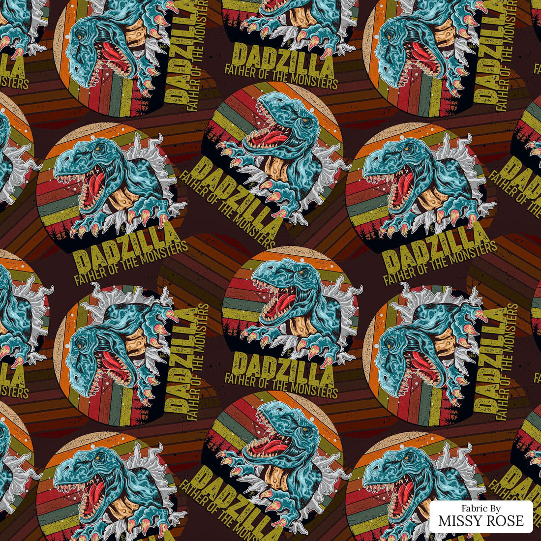 Design 195 Dadzilla Fabric - flat view of the print, zoom in for detail | Fabric by Missy Rose