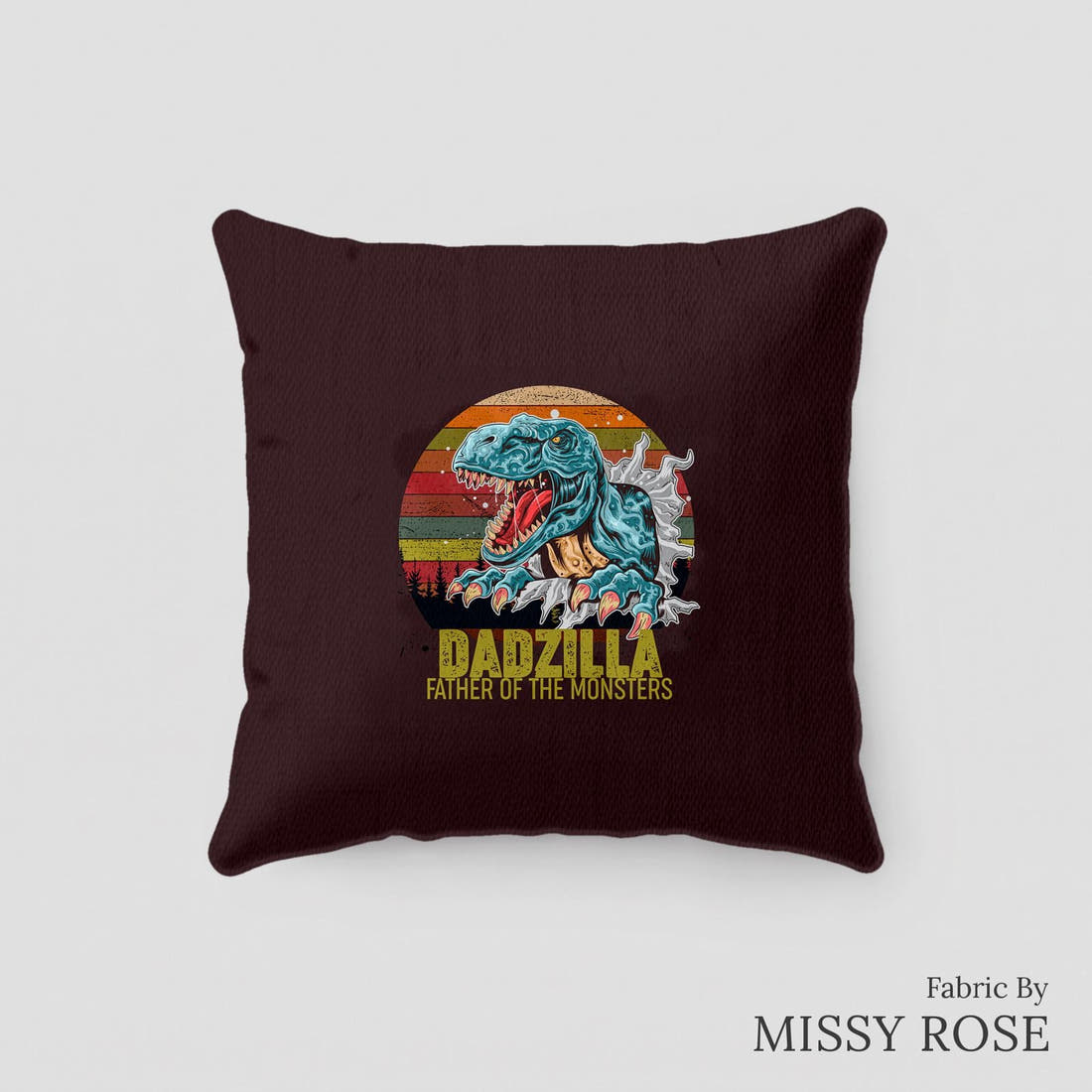 Design 195 Dadzilla Panel sewn into a cushion – see how the panel looks made up | Fabric by Missy Rose