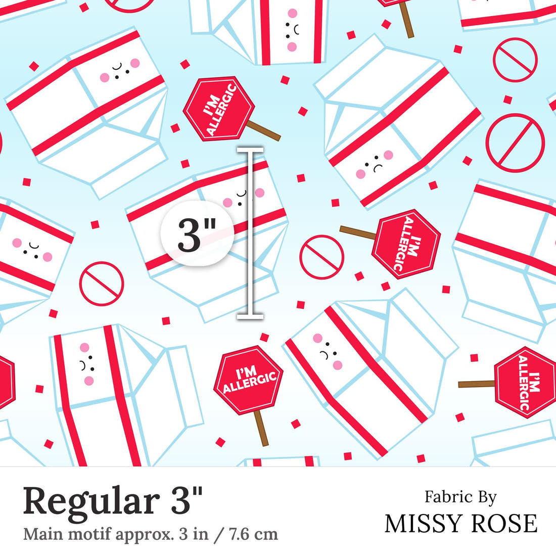 Design 196 Dairy Allergy Fabric Regular 3 inch print scale guide | Fabric by Missy Rose