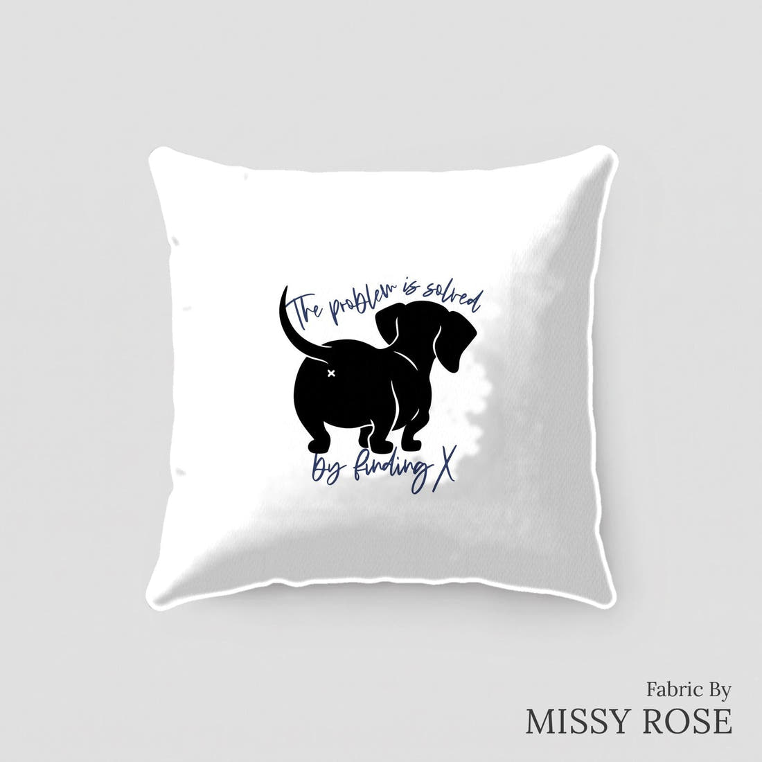 Design 197 Sausage Dog Panel sewn into a cushion – see how the panel looks made up | Fabric by Missy Rose