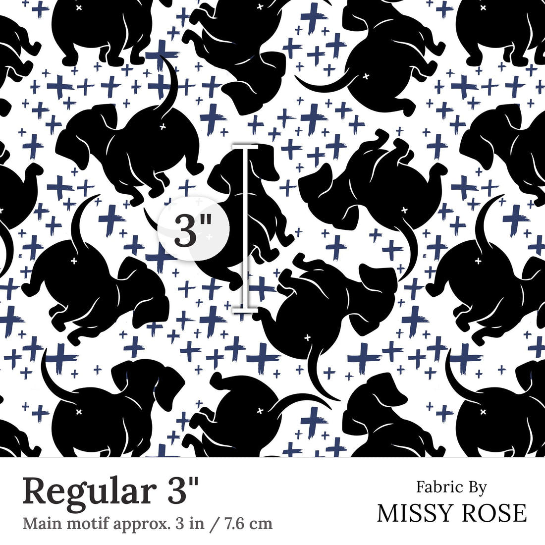 Design 197 Sausage Dog Fabric Regular 3 inch print scale guide | Fabric by Missy Rose