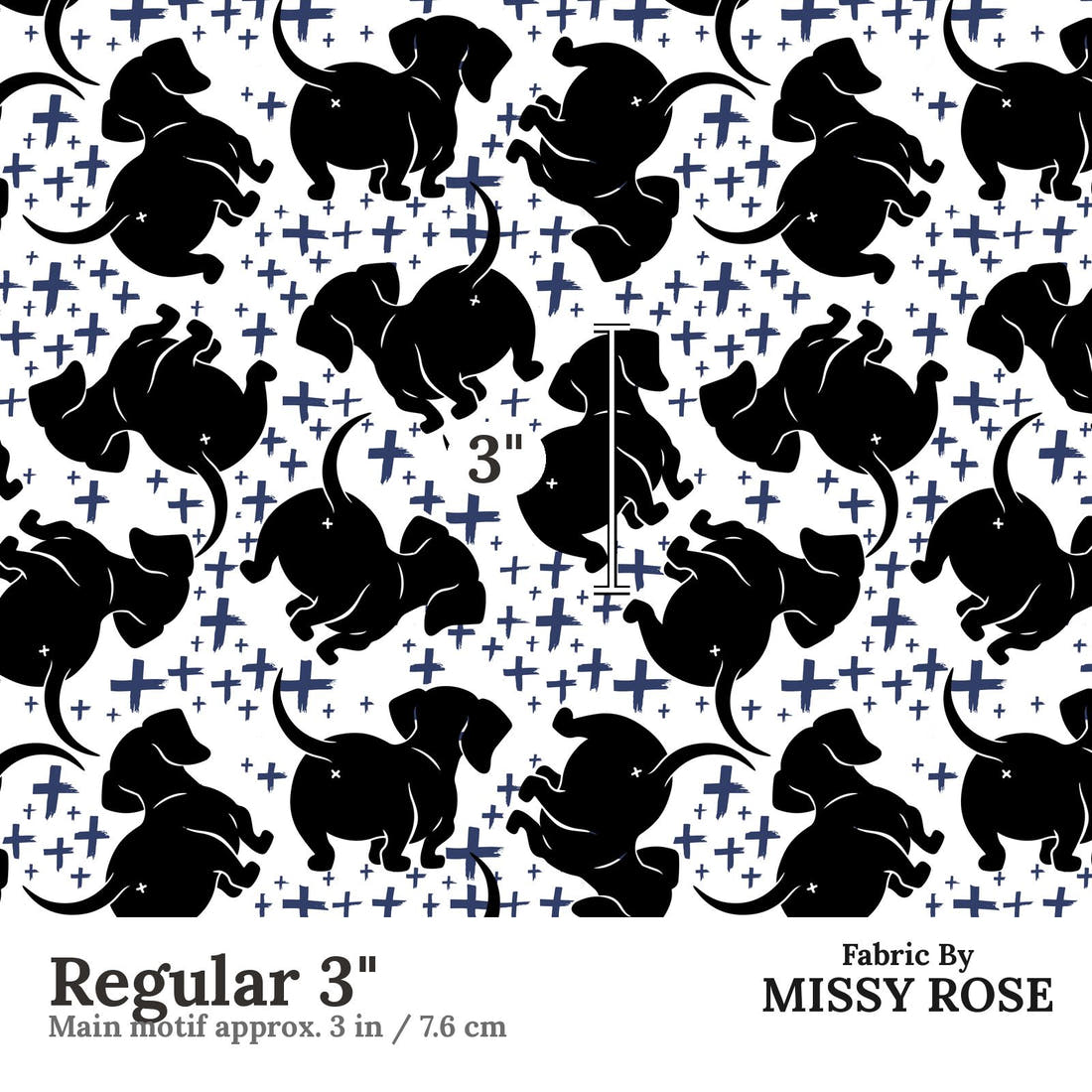 Design 197 Sausage Dog Fabric Regular 3" - print scale | Fabric by Missy Rose