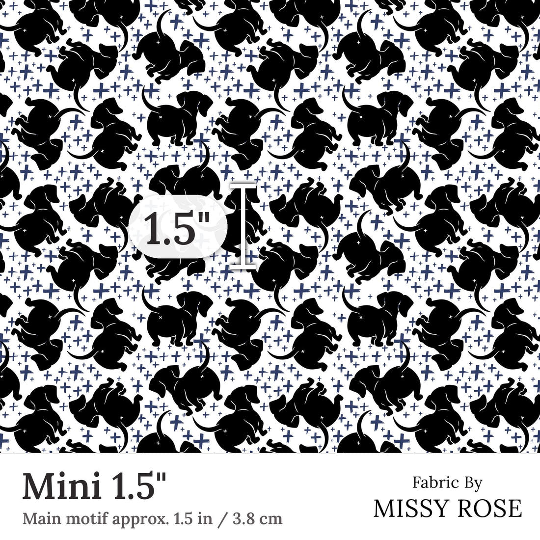Design 197 Sausage Dog Fabric Mini 1.5 inch print scale guide | Fabric by Missy Rose