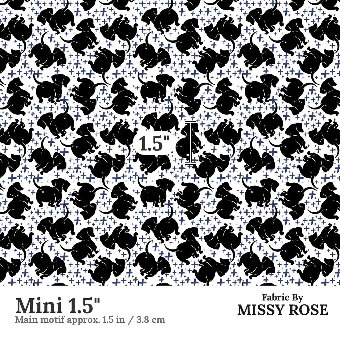 Design 197 Sausage Dog Fabric Mini 1.5" - print scale | Fabric by Missy Rose