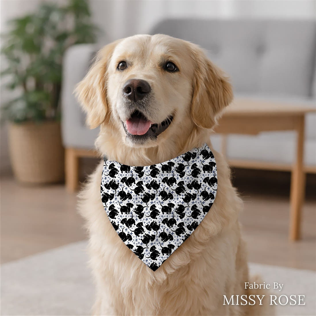 Design 197 Sausage Dog Fabric sewn into a dog bandana – see how the print looks made up | Fabric by Missy Rose