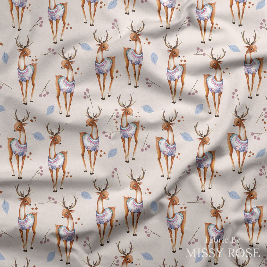 Design 198 Deer Fabric draped fabric mockup – custom printed fabric by the metre | Fabric by Missy Rose