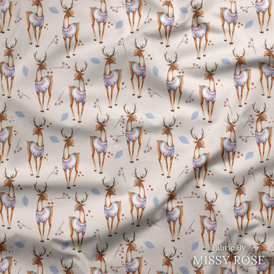 Design 198 Deer Fabric draped fabric mockup – custom printed fabric by the metre | Fabric by Missy Rose