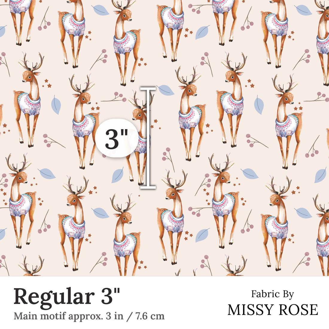 Design 198 Deer Fabric Regular 3 inch print scale guide | Fabric by Missy Rose