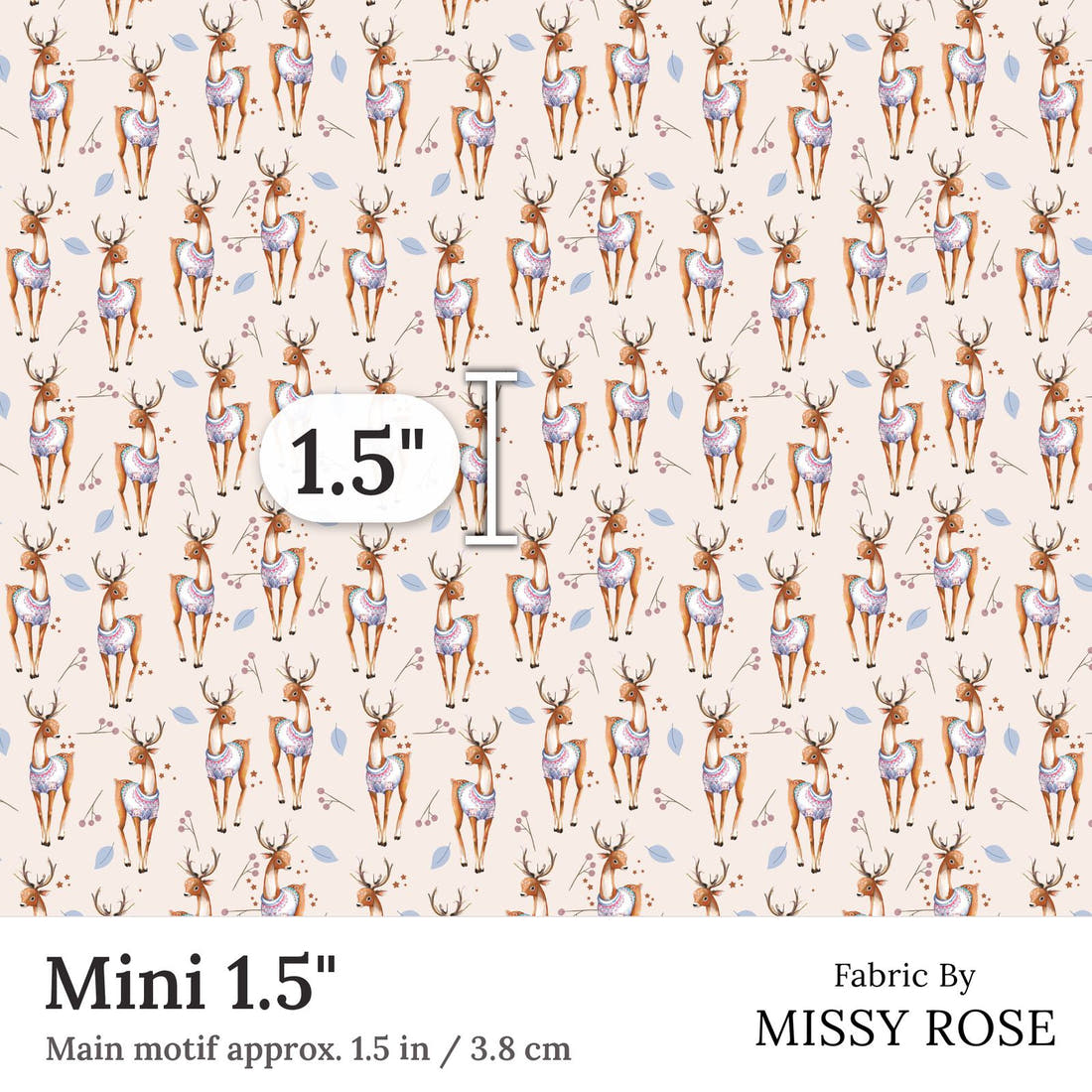 Design 198 Deer Fabric Mini 1.5 inch print scale guide | Fabric by Missy Rose