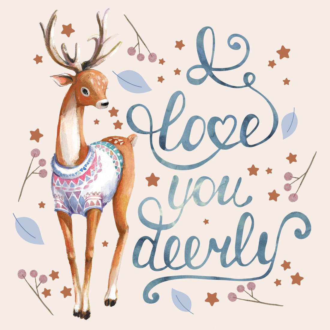 Design 198 Deer Panel – full artwork close-up of the printed picture | Fabric by Missy Rose
