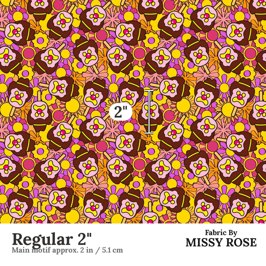 Design 199 Retro Floral Ice Cream Fabric Regular 2" - print scale | Fabric by Missy Rose