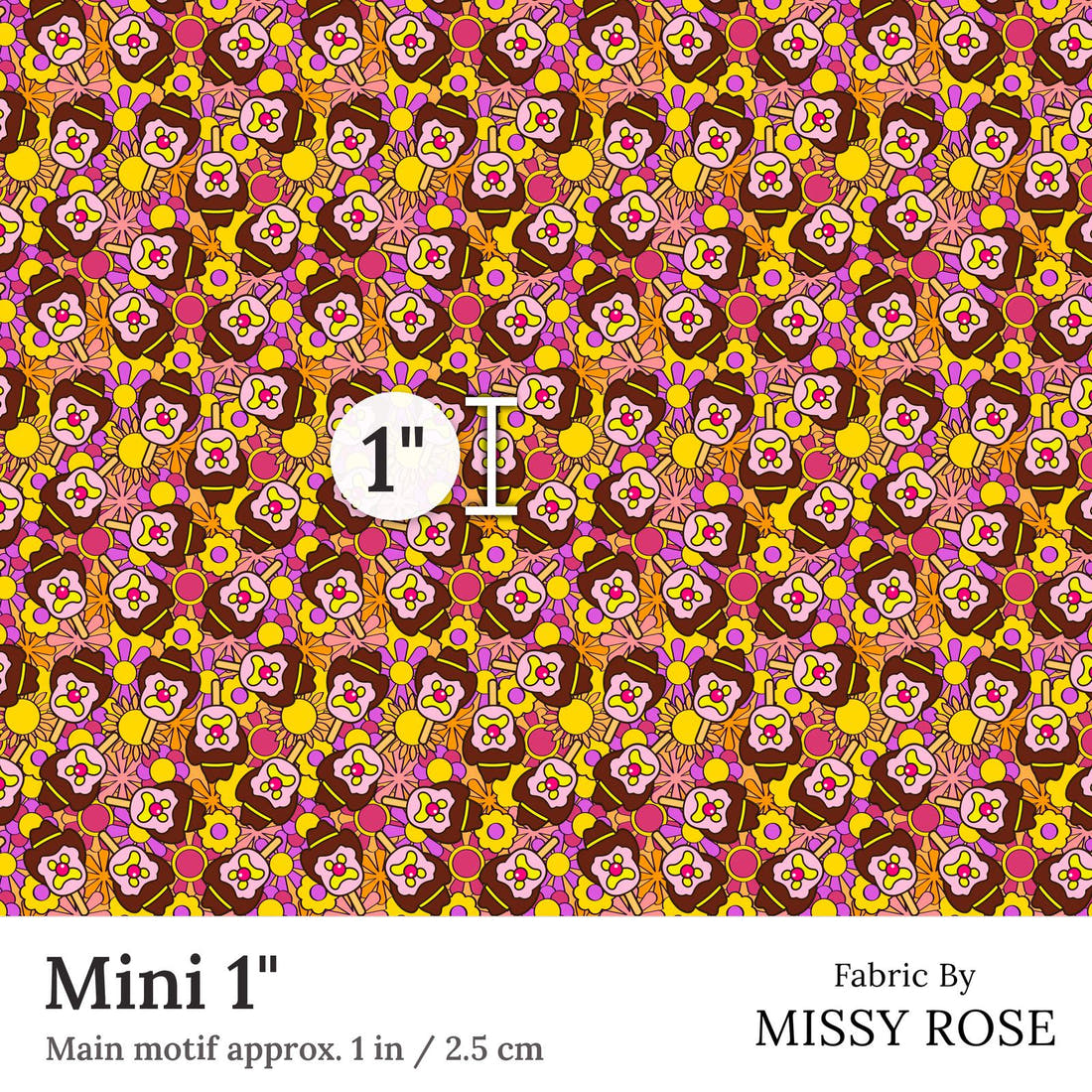 Design 199 Retro Floral Ice Cream Fabric Mini 1 inch print scale guide | Fabric by Missy Rose