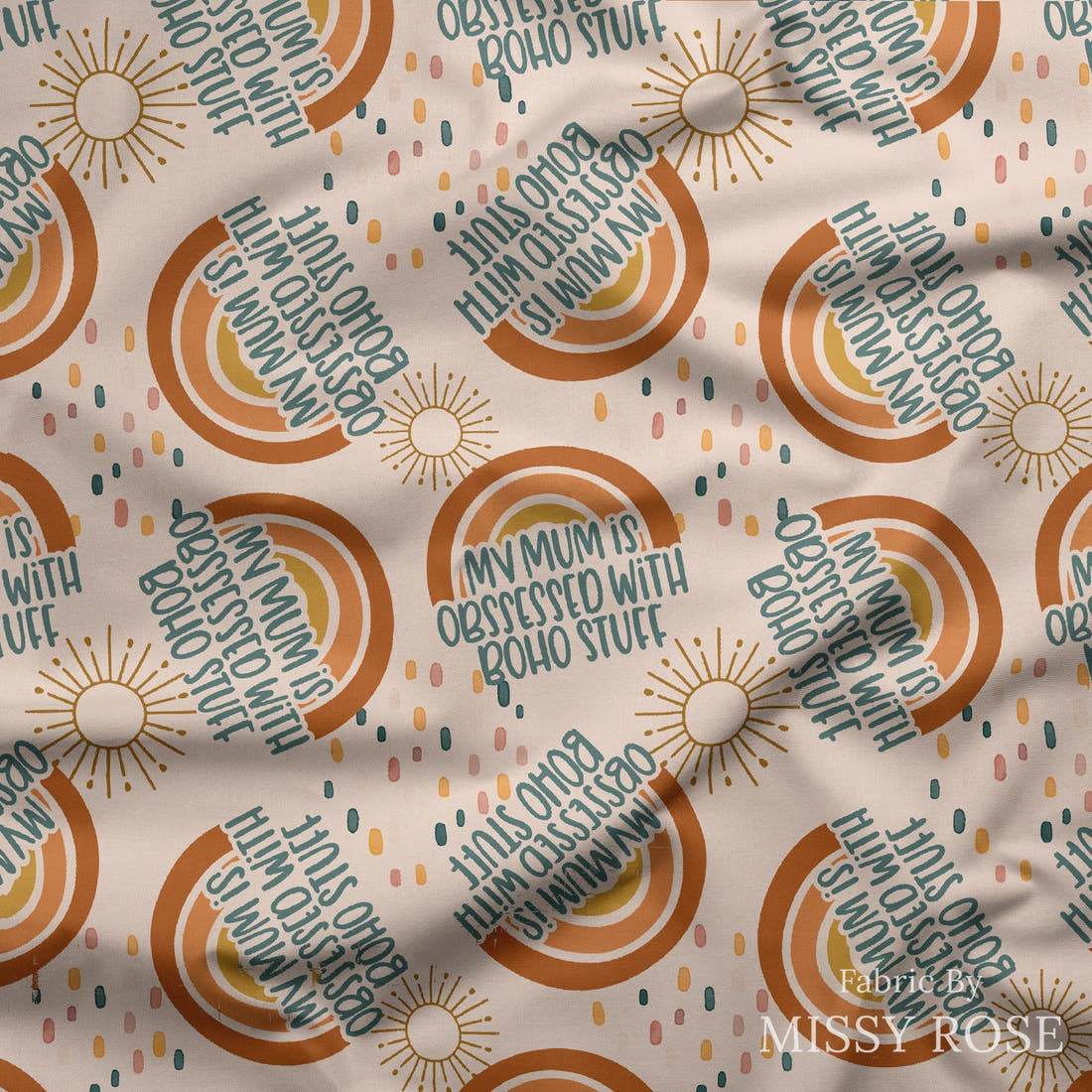 Design 2 Boho Mum Fabric draped fabric mockup – custom printed fabric by the metre | Fabric by Missy Rose