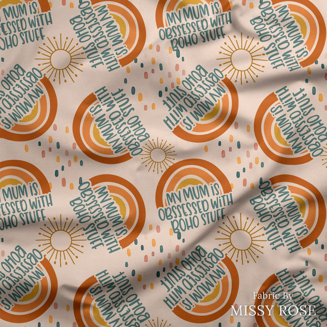 Design 2 Boho Mum Fabric draped fabric mockup – custom printed fabric by the metre | Fabric by Missy Rose