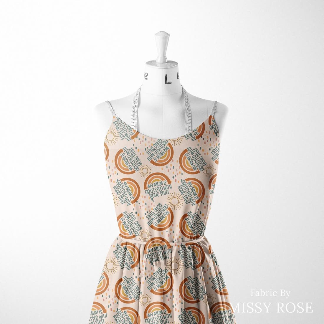 Design 2 Boho Mum Fabric sewn into a women's dress – see how the print looks made up | Fabric by Missy Rose